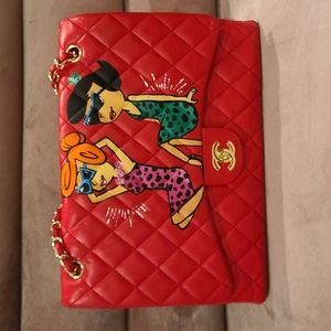 Chan el red hand painted quilted shoulder bag the flinstones